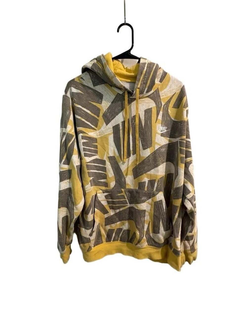 Nike Futura Club Pullover All-Over Print Hoodie Yellow Grey White